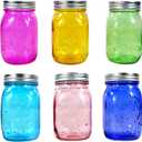 Mason Jars 16 oz with Lids Colored Mason Jars Regular Mouth Canning Jars 6 Pack Glass Jars,Christmas Decorations,DIY Mason jars Crafts,Jar for Fermenting,Pickling,-Microwave/Freeze Safe (Multicolor)
