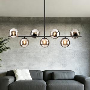 Globe Modern Sputnik Chandeliers for Dining Room Chandelier, 7-Light Dining Room Light Fixture Over Table, Mid Century Linear Chandelier Matte Black and Smoky Grey Bubble, 43.3 Inch (Bulbs Excluded)