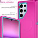 I-HONVA for Samsung Galaxy S24 Ultra Case [Compatible with MagSafe] Shockproof 3-Layer Full Body Protection [Without Screen Protector] Rugged Heavy Duty Cover Case for Galaxy S24 Ultra,Rose Red/Green