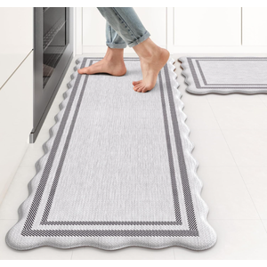 KIMODE Anti Fatigue Kitchen Mats, Light Grey Kitchen Rugs, Padded Kitchen Mat for Floor, Comfort Standing Desk Mat, Cushioned Kitchen Mats for Floor 2 Piece for Laundry Office Sink 17"x47"+17"x29"