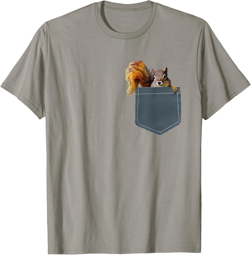 Cute Squirrel in Pocket Shirt for Men, Women, Kids T-Shirt (Gray, L)