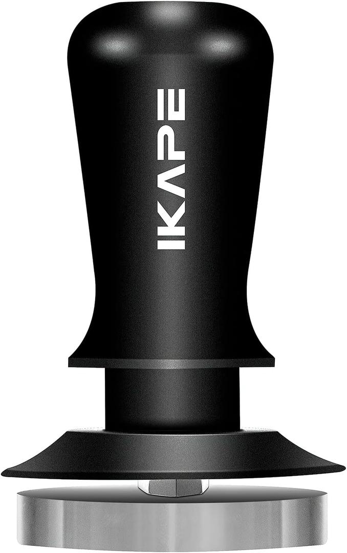 IKAPE 58.35mm Espresso Tamper, Premium Barista Coffee Tamper with Calibrated Spring Loaded, 100% Stainless Steel Base Tamper Compatible with Espresso Machine Rancilio, Gaggia Bottomless Portafilter (Black)