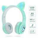Woice Kids Bluetooth Headphones, Cat Ear LED Light Wireless Foldable Headphones Over Ear with Mic, Music Sharing Function and 0-85dB /110dB Limited for iPhone/iPad/Smartphones/Laptop/PC(Mint)