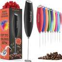 Powerful Handheld Milk Frother, Mini Milk Foamer, Battery Operated (Not included) Stainless Steel Drink Mixer for Coffee, Lattes, Cappuccino, Frappe, Matcha, Hot Chocolate, Black