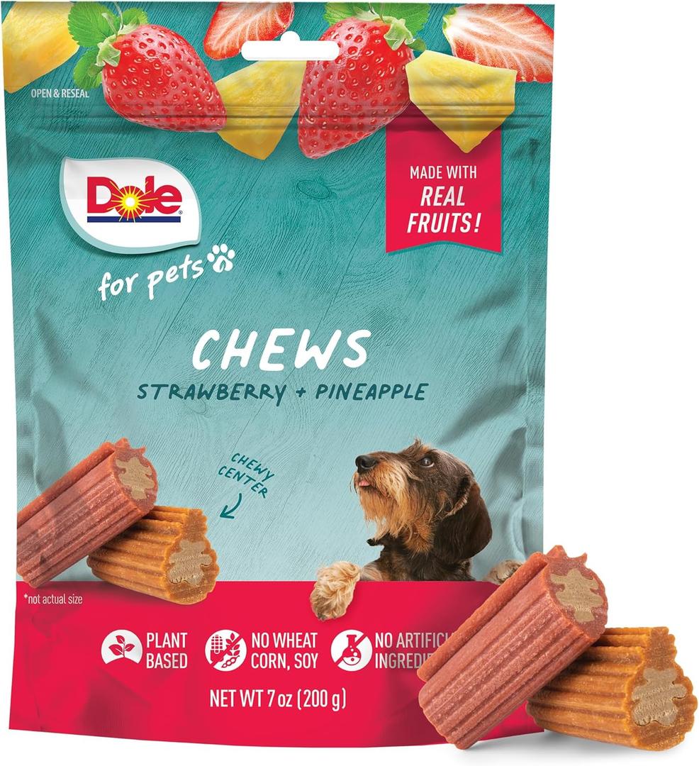 2 x Dole Freshly Fetched Dog Chews, Strawberry & Pineapple Flavored Dog Treats, 7oz, No Wheat, Corn, Soy, Artificial Flavors, Colors, or Preservatives (EXP 10/03/26)