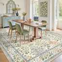 9x12 Area Rugs, Machine Washable Low Pile Floral Rugs for Living Room, Bedroom, Large Boho Area Rug with Non-Slip Backing for Dining Room(Beige Floral)
