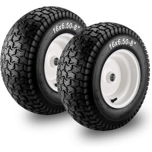 Cenipar 16x6.50-8" Lawn Mower Tire and Wheel with 3/4" Iron Bushing, 3" Offset Hub 4 Ply Heavy Duty Replacement for Craftsman Mower, Garden Lawn Tractors (2-Pack) (white)
