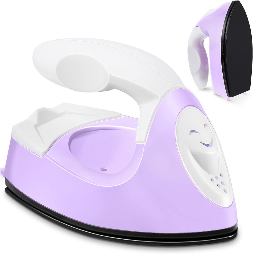 Honoson Mini Craft Iron Mini Heat Press Small Iron 3.93 x 2.36 x 2.76 in Portable Handy Tiny Flatiron with Charging Base Accessory for Fuse Bead Patch DIY Heat Transfer Vinyl(Light Purple)