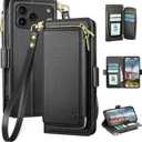 DJBEAR for iPhone 17 Pro 6.3" Wallet Case for Men & Women, All-in-One Flip Folio Cover with 9 Card Slots, Zipper Pocket, Detachable Wrist Strap, Full Body Protection for Apple 17 Pro Black