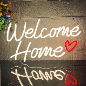 Welcome Home Neon Sign, Dimmable Welcome Led Neon Light for Wall Decor, USB Powered Home Neon Light Up Sign for Bedroom Living Room Birthday Party Housewarming Military Homecomings Family Celebrations