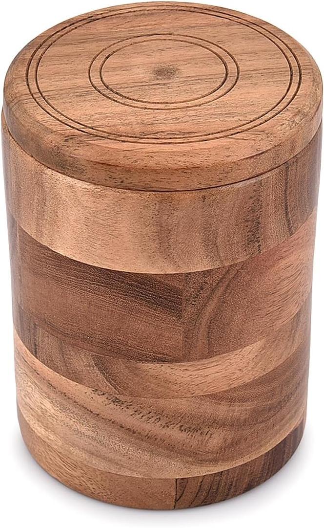 EDHAS Acacia Wood Decorative Jar with Wooden Lid Retro Design for Kitchen Counter, Pantry, Tea, Sugar, Coffee. (4.5" x 4.5" x 6")