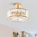 VONLUCE Crystal Light Fixture, Modern Semi Flush Mount Ceiling Light, 15" Round 4-Light Crystal Chandelier Hallway Lighting for Kitchen Bedroom Living Room Dining Room Entryway Closet, Gold