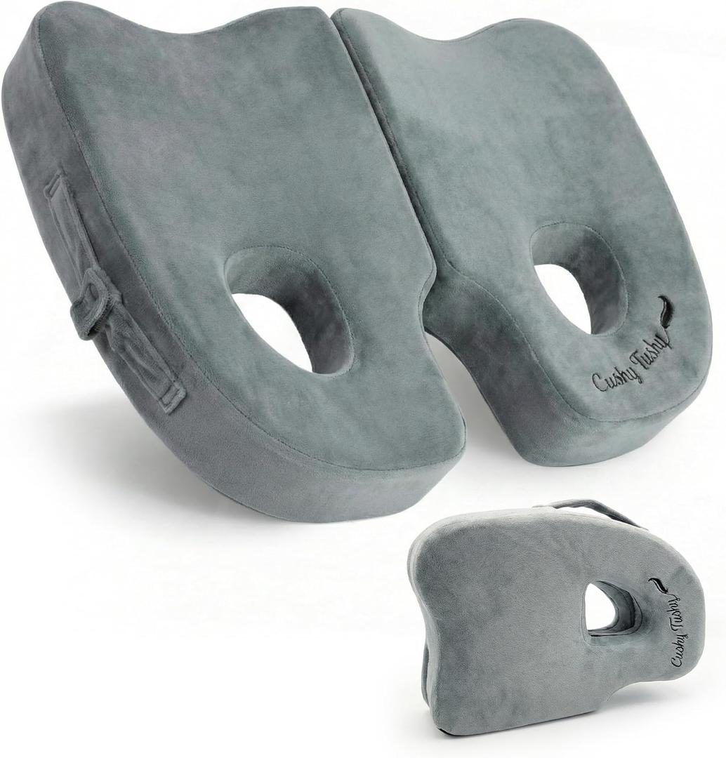 Cushy Tushy Premium Foldable Piriformis Seat Cushion - Piriformis Pain and Sciatic Pain Relief Cushion - for Home & Office Use, Perfect for Travel or Driving (Grey)