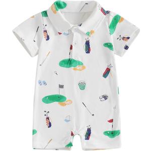 BHMAWSRT Baby Boy Golf Outfit ShortSleeve One-Piece Polo Shirt Jumpsuit Newborn Boy Summer Clothes (6-12 Months, White)