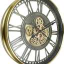 Real Moving Gears Wall Clock Large Modern Metal Clocks for Living Room Decor, Industrial Steampunk Unique Vintage Rustic Decorative Clock for Home Farmhouse Office, 27.6 Inch,Brass Gold Roman (70cm / 28 inch)