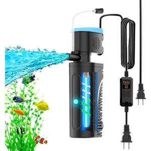Aquarium Filter | U-V Fish Tank Filter for Green Water Cleaning | U-V Clarifier with Timer | Aeration & Rainfall Mode | Turtle Tank Filter | Submersible Pump with Filter | for 10-30 Gallons