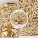 20" Rattan Fandelier Ceiling Fan with Light, Boho Ceiling Fan Flush Mount with Remote, Toast-Colored Woven Caged Fan for Patios Bedroom Living Room, 6-Speed Reversible
