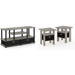 Furinno TV Stand for up to 55-Inch TV and 2 End Tables with Bin Drawer