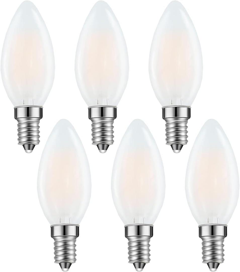 E14 LED Bulb European Base 4W LED Chandelier Light Bulbs Dimmable 40W Equivalent,110V 2700K Warm White,Frosted Glass Decorative Bulb,6 Pack