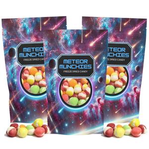 2 x Freeze Dried Meteor Munchies, Assorted Fruit Flavored Crunchy Candies, Movie Night Candy, Resealable Bags, 4.23 Ounces (Pack of 3)