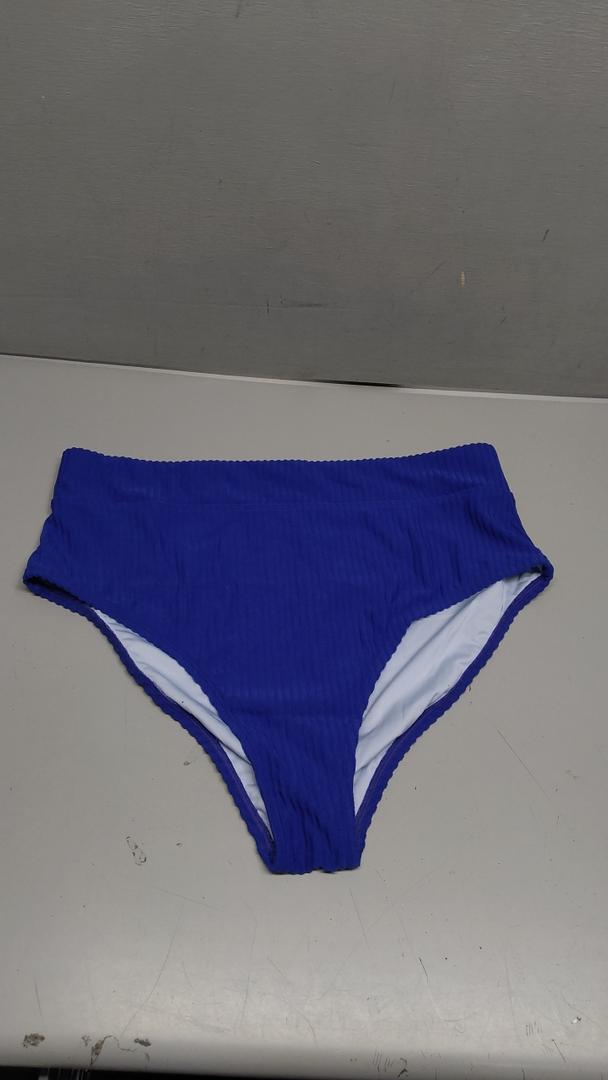 CUPSHE Women's Plus Size Bikini Bottom High Waisted Swimsuit Tummy Control Ribbed Swimwear 1X, Royal Blue