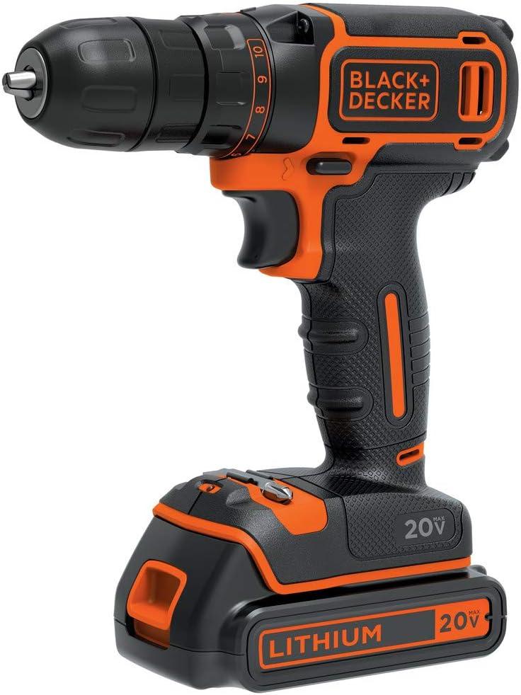 BLACK+DECKER 20V MAX Cordless Drill/Driver Kit with Battery, Charger, and Double Ended Bit (BDCDD120C)