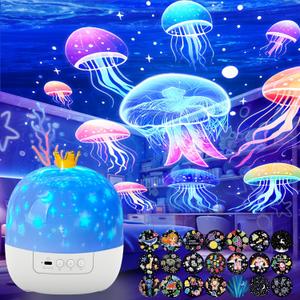 21 Sets of Films Ocean Night Light Projector, Kids Projector for BedroomStars Projector for Ceiling, 360 Degree Rotation Jellyfish Kids Night Light for Decorating Birthdays,Christmas Gifts (colorful)