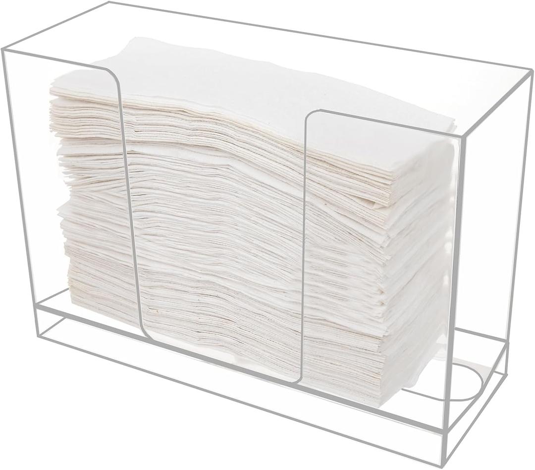 Clear Paper Towel Dispenser Countertop or Wall Mount,Acrylic Bathroom Paper Towel Holder,Guest Towel Napkin Holder for Kitchen,Multifold C-Fold, Z-Fold,Trifold,Folded Paper Hand Towel Dispenser