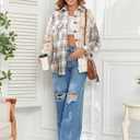 ZAFUL Womens Plaid Shirts Button Down Shacket Long Sleeve Collared Business Casual Blouses Tops (S)