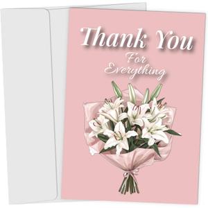 Thank You Card - Thank You Cards for Men Women Dad, Mom, Brother, Sister, Friends, Kids - Pink Floral Greeting Cards for Appreciation 5 x 7 Inch 
