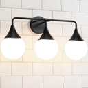 Bathroom Vanity Light Fixtures: 3 Lights Mid Century Modern Bathroom Lighting Fixtures Over Mirror - Matte Black Wall Sconce with Milky White Globe Glass for Bath Living Room