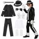 VIIOMUYE 8 Pcs Boys Halloween Costume Set with Accessories, 80s 90s Retro Dance Disco Outfit for Kids Stage Cosplay,