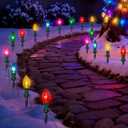 38FT C9 Christmas Stake Lights Outdoor,25 Pack Weatherproof Christmas Pathway Lights with C9 Multicolor Bulbs and Stakes for Garden Lawn Backyard Snowfield Xmas Decorations