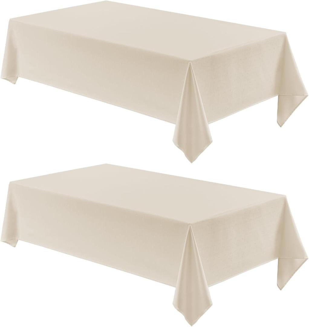 2 Pack Rectangle Tablecloth, 60x120 inch, Water Resistant Wrinkle Free Linen Textured Table Cloth Washable, Decorative Fabric Table Cover for Dining, Party and Camping, Beige