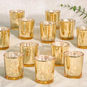 KEYWING 24PCS Gold Glass Votive Candle Holders,Tea Lights Candles Holders for Table Centerpieces, Home, Bridal Shower, Birthday, Festival Party Table Decor