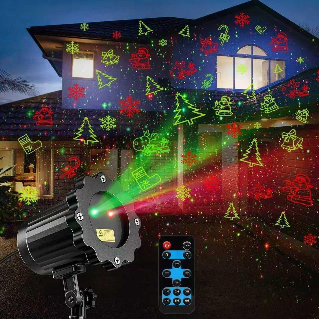 Brighter Christmas Projector Lights Outdoor, Laser Light Projector with Remote, 8 Patterns Light Show Holiday Projector, Waterproof Christmas Decorations for Outside, Garden, Party, Home Decor