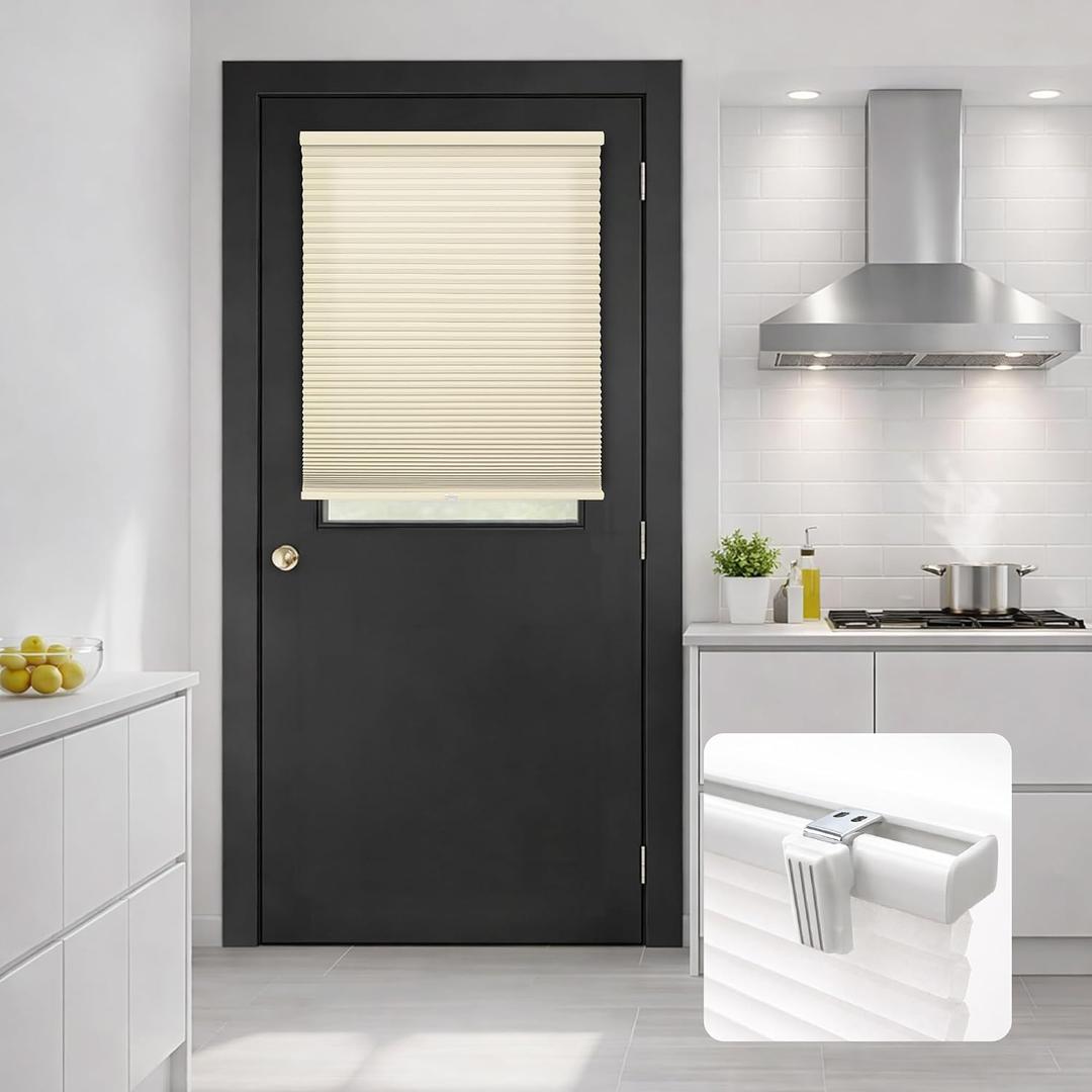 DEZ FURNISHINGS Cordless No Tools No Drill 1.5" Magnet Light Filtering Shades for Metal Doors, 26" W x 42" H, Alabaster