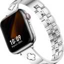 Missair Compatible with Apple Watch Band 38mm 40mm 41mm 42mm 44mm 45mm 46mm 49mm, Four Leaf Lucky Bracelet Women Dressy Stainless Steel Metal Clover Strap for iWatch Series 11 10 9 8 7 6 5 4 SE Ultra (Silver)