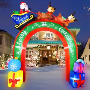 JETEHO 10 FT Christmas Inflatables Archway Santa Claus on Sleigh Christmas Blow Up Yard Decorations Built-in LED Lights for Outdoor Lawn Garden Decorations