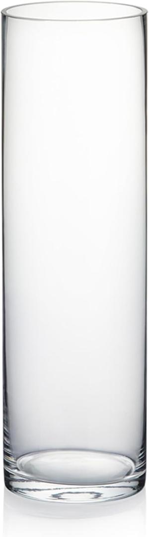 WGVI Quality Thick Weighted Clear Cylinder Glass Vases, 3" W x 10" H, Flower Bud Vase Skinny Narrow Floral Bouquet Container for Wedding Centerpieces Tabletop Pen Brush Holder, 1 Piece