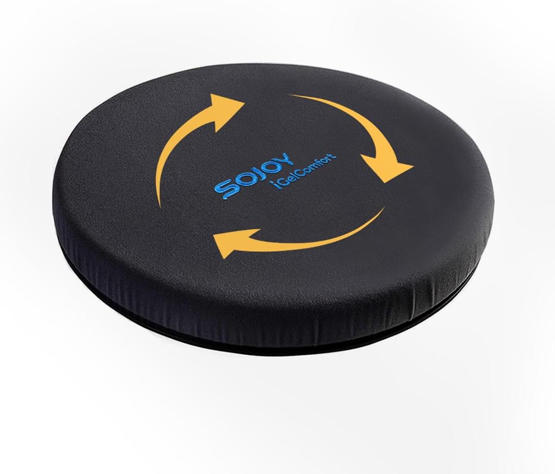 Sojoy iGelComfort Deluxe Gel Swivel Seat Cushion with Supportive Memory Foam 360 Degrees Rotating Seat Cushion for Home,Stool Chair,Office (Black, 13.5 * 13.5 * 1.75 inches)