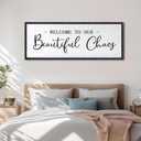 Welcome To Our Beautiful Chaos Sign: Framed Wood Wall Decor 32x12 Inch, Rustic Farmhouse Hanging Art for Living Room, Entryway, Bedroom