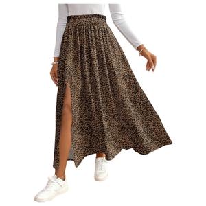 SOLY HUX Women's Floral Skirts High Waisted Split Swing Flowy Boho Vacation Long Skirt Multicolor Leopard Large (Brown, L)