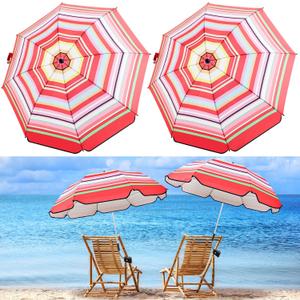 Buryeah 2 Pcs Automatic Chair Umbrella with Universal Clamp 44" UPF 50+ Portable Clamp on Beach Chair Adjustable Wheelchair Umbrella for Outdoor Patio Parasol