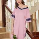 Ekouaer Nightgowns for Women 2 Pack Sleepshirts Short Sleeve Nightshirt V Neck Sleepwear Casual Pajama Dress (M)
