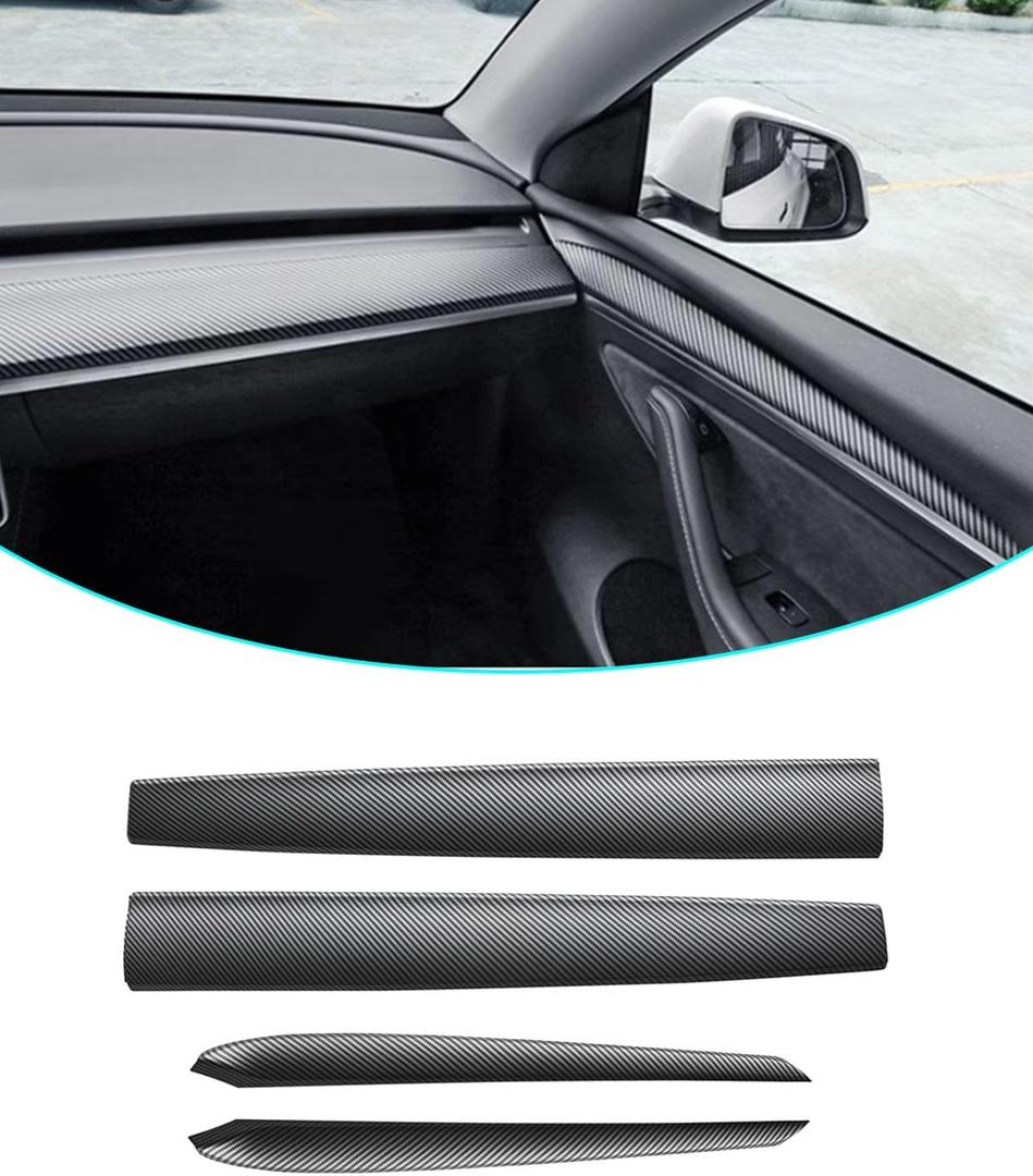 Matte Carbon Fiber Dashboard Cover and Front Door Cover Compatible with Tesla Model 32021-2023 and Model y2019-2024 (Matte Carbon Fiber)