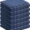 Homaxy 100% Cotton Terry Kitchen Towels(Navy Blue, 13 x 28 inches), Checkered Designed, Soft and Super Absorbent Dish Towels, 6 Pack