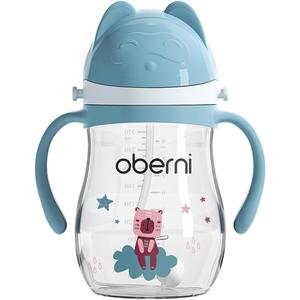 Oberni Leakproof Sippy Cups, Double Sealing No Spill Water Bottle with Weighted Straw and Non-Slip Handle for Toddler 1-3 Years, Tritan Baby Cups 12+ Months, 270ml/9oz (1Pack,Blue)