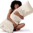 Bedsure Body Pillow Cover 20x54 Inches - Beige Satin Similar to Silk Pillowcase for Hair and Skin, Cooling and Silky Long Body Pillow Pillowcase with Envelope Closure, Gifts for Women Men