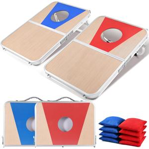 Portable Cornhole Board Set - Foldable Aluminum Frame Cornhole Game with 8 Bean Bags & Carrying Case for Adults & Families | Perfect for Outdoor Backyard, Beach & Party Camping (24x16 in)